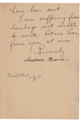 Lot #717 Ambrose Bierce Letter Signed - Image 2