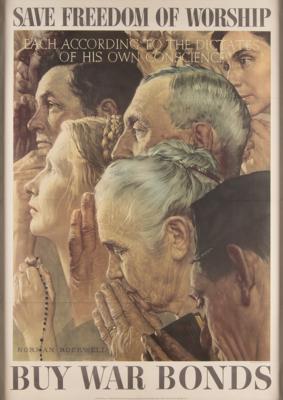 Lot #670 Norman Rockwell: 'Save Freedom of Worship' WWII Poster - Image 1