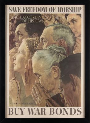 Lot #670 Norman Rockwell: 'Save Freedom of Worship' WWII Poster - Image 2