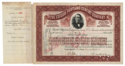 Lot #277 Thomas Edison Portland Cement Company Stock Certificate - Image 1