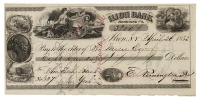 Lot #434 Eliphalet Remington Signed Check - Image 1