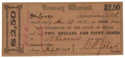 Lot #519 Civil War Treasury Warrant ($2.50) - Image 1
