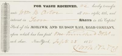 Lot #384 Mohawk & Hudson Railroad Company Stock Transfer Documents - Image 2
