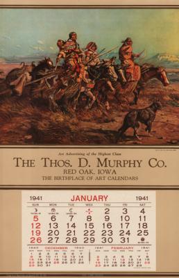 Lot #439 Charles Marion Russell 1941 Calendar: 'On the Move' - Image 1