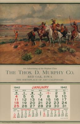 Lot #440 Charles Marion Russell 1942 Calendar: 'Finding the Trail' - Image 1