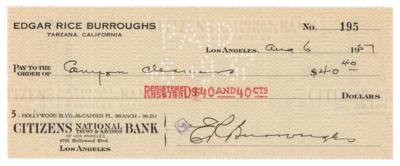 Lot #719 Edgar Rice Burroughs Signed Check