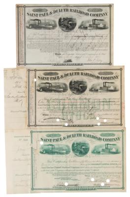 Lot #443 Saint Paul & Duluth Railroad Company (3) Stock Certificates - Image 1