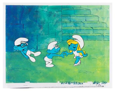 Lot #697 The Smurfs Production Cel and Matching Drawing - Image 1