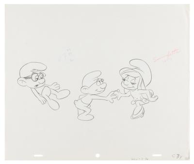 Lot #697 The Smurfs Production Cel and Matching Drawing - Image 2