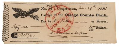 Lot #723 James Fenimore Cooper Signed Check