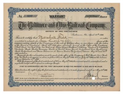 Lot #218 Baltimore and Ohio Railroad Stock Warrant Issued to Marshall Field - Image 1