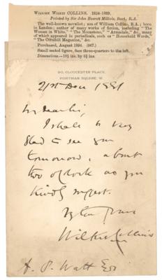 Lot #722 Wilkie Collins Autograph Letter Signed