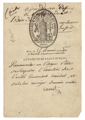 Lot #515 Lazare Carnot Document Signed - Image 1