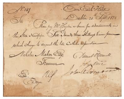 Lot #189 Daniel O'Connell Document Signed - Image 1