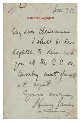 Lot #737 Henry James Autograph Letter Signed