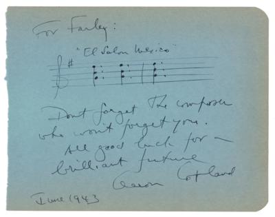 Lot #781 Aaron Copland Autograph Musical Quote Signed - Image 1