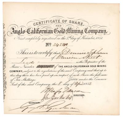 Lot #206 Anglo-California Gold Mining Company Stock Certificate - Image 1
