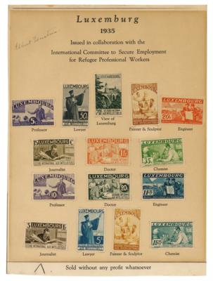 Lot #175 Albert Einstein Signed Gimbels 'Intellectuals' Stamp Sheet - Image 1