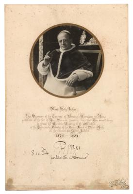 Lot #418 Pope Pius XI Signed Apostolic Benediction