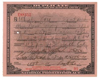 Lot #425 Prohibition: 1930 Whiskey Prescription - Image 1