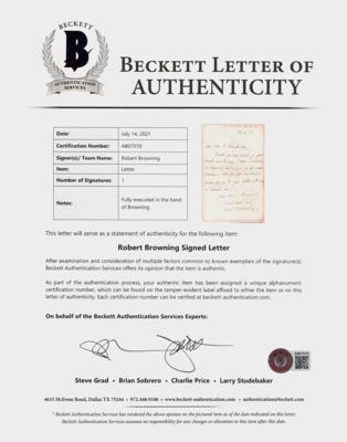 Lot #718 Robert Browning Autograph Letter Signed - Image 2