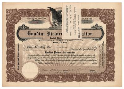 Lot #865 Harry Houdini Signed Stock Certificate
