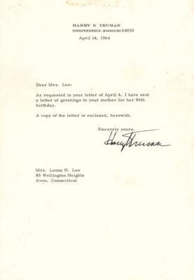 Lot #126 Harry S. Truman Typed Letter Signed