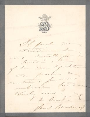 Lot #886 Sarah Bernhardt Autograph Letter Signed - Image 1