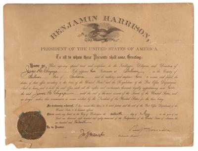 Lot #82 Benjamin Harrison Document Signed as President - Image 1