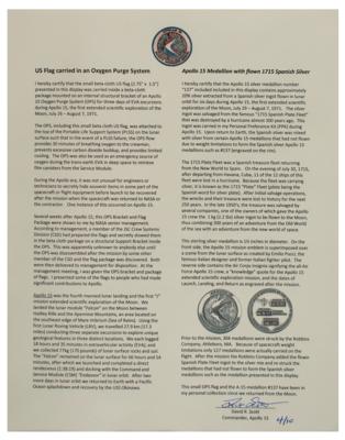 Lot #9379 Dave Scott's Apollo 15 Lunar Landed Flag and Lunar Orbited Metal Robbins Medallion Display - Image 3