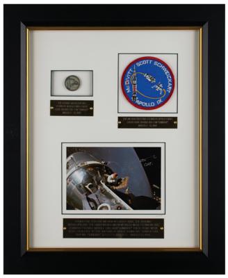 Lot #9168 Apollo 9 Flown Robbins Medallion and Patch Display from the Collection of Dave Scott - Image 1