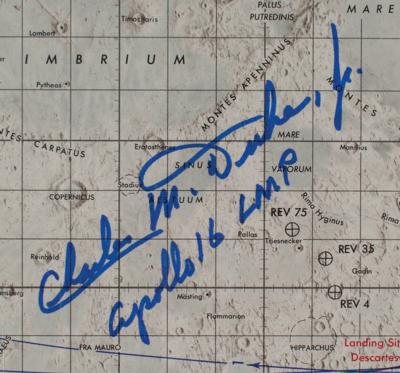 Lot #9438 Charlie Duke Signed Apollo 16 Lunar Orbit Chart - Image 2
