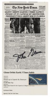 Lot #9034 John Glenn Signed Printed Newspaper Front Page - Image 1