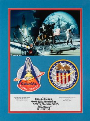 Lot #9454 John Young Signed Flown Patch Display - Image 1