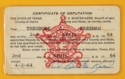 Lot #9652 Theodore Freeman's Deputy Sheriff Badge and ID Card - Image 3