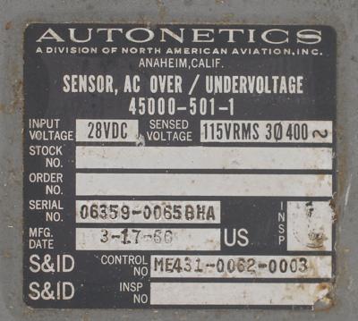 Lot #9118 Apollo CM Block I AC Over/Under Voltage Assembly - Image 3