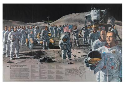 Lot #9494 Apollo Astronauts: Gene Cernan, Dave Scott, Ron Evans, and Tom Stafford Signed Poster - Image 1
