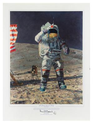 Lot #9437 Alan Bean Signed Giclee Print: 'John Young Leaps into History' - Image 1