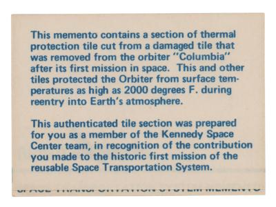 Lot #9574 STS-1 Flown Thermal Tile Segment - Image 4
