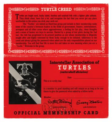 Lot #9046 Wally Schirra Signed 'Turtle Club' Membership Card and Pin - Image 6