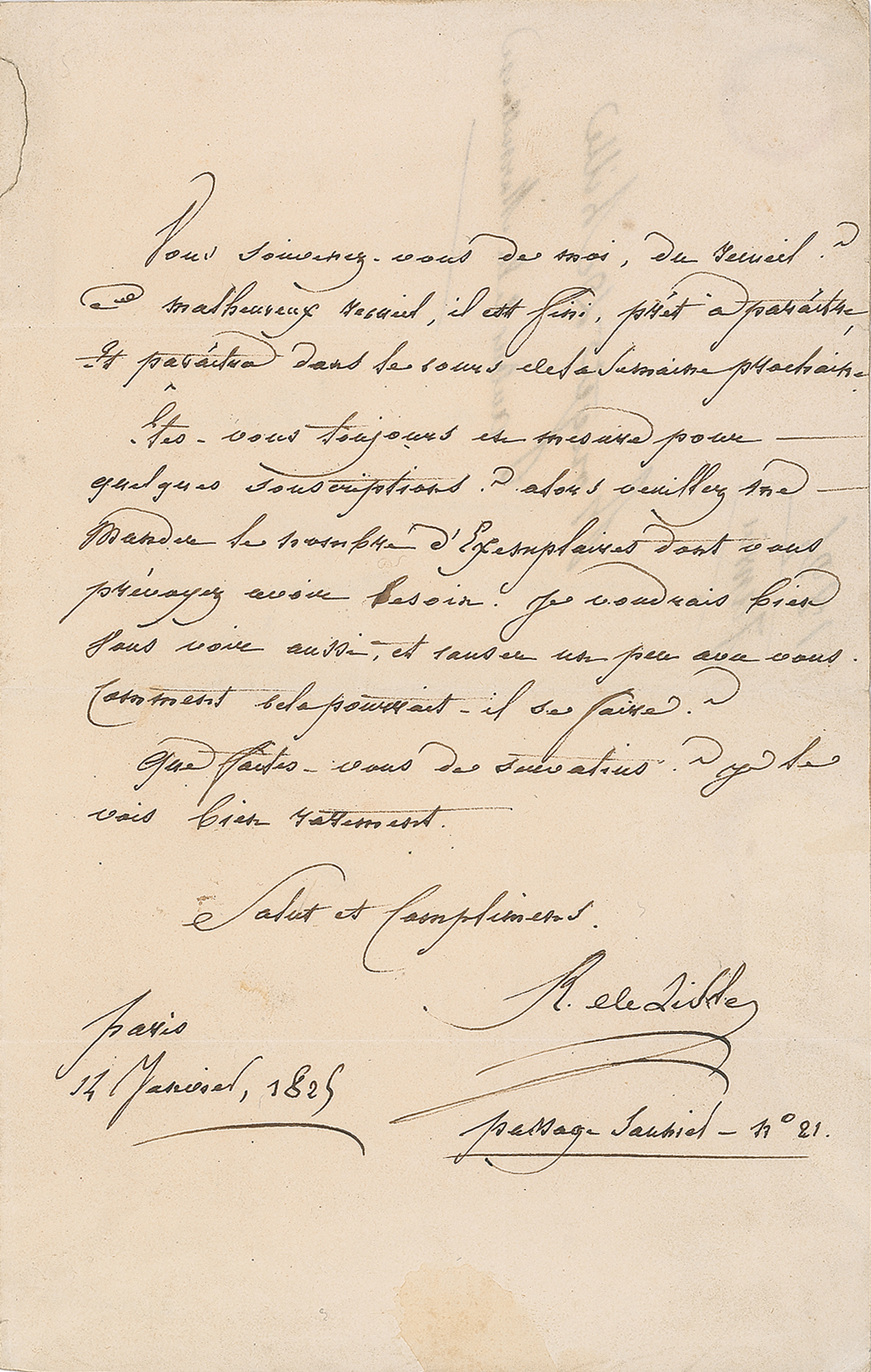 Lot #538 Claude Joseph Rouget de Lisle Autograph Letter Signed
