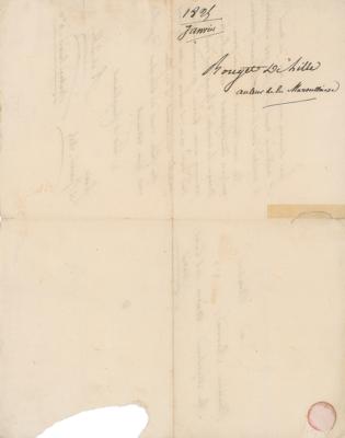 Lot #538 Claude Joseph Rouget de Lisle Autograph Letter Signed - Image 2