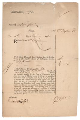 Lot #496 William Cowper Document Signed