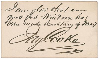 Lot #182 Jay Cooke Autograph Note Signed