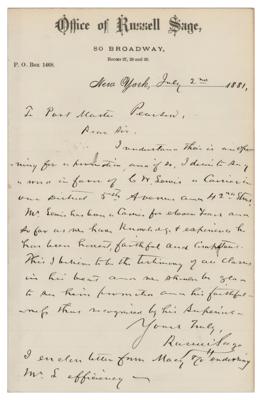 Lot #283 Russell Sage Autograph Letter Signed - Image 1