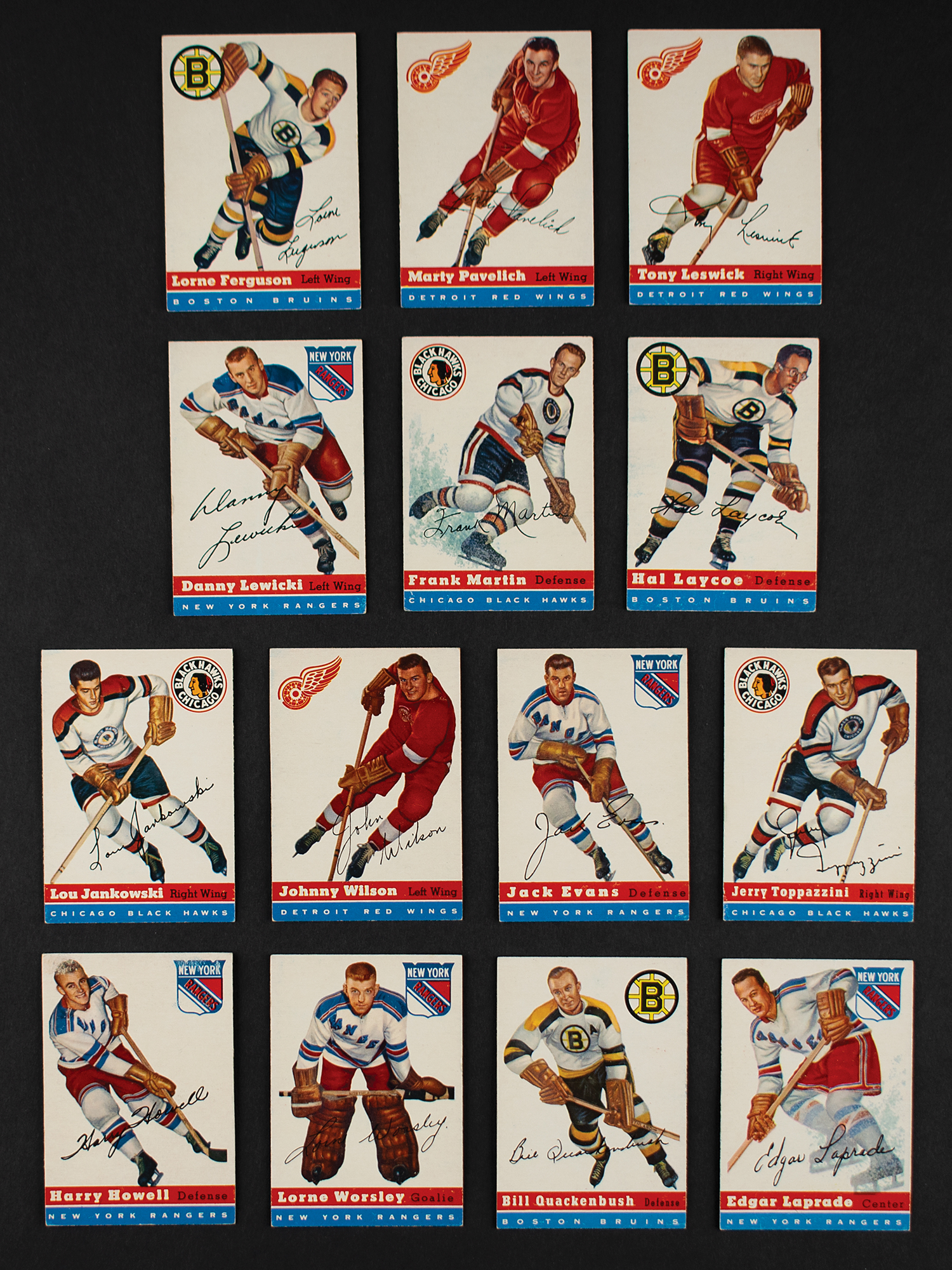Lot #957 1954 Topps Hockey Lot of (14) with 4 HOFers