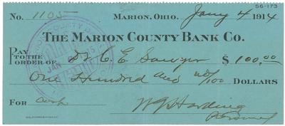Lot #60 Warren G. Harding Signed Check - Image 1