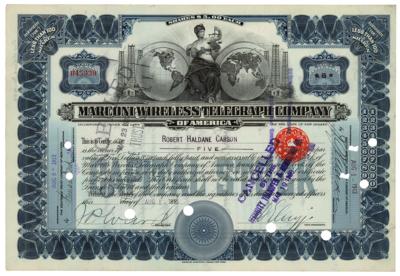Lot #330 Marconi Wireless Telegraph Company Stock Certificate - Image 1
