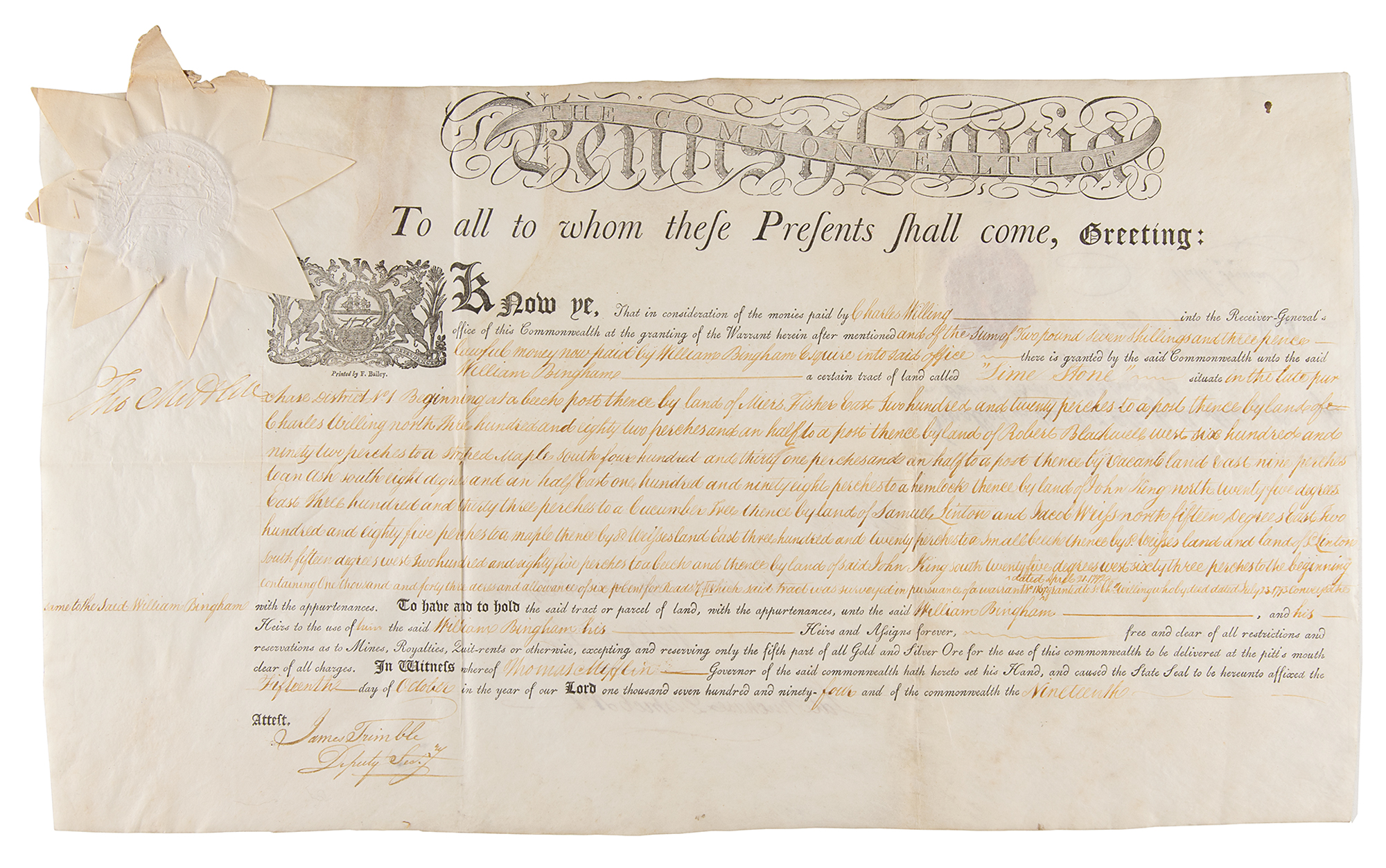 Thomas Mifflin Document Signed | View Realized Prices | RR Auction