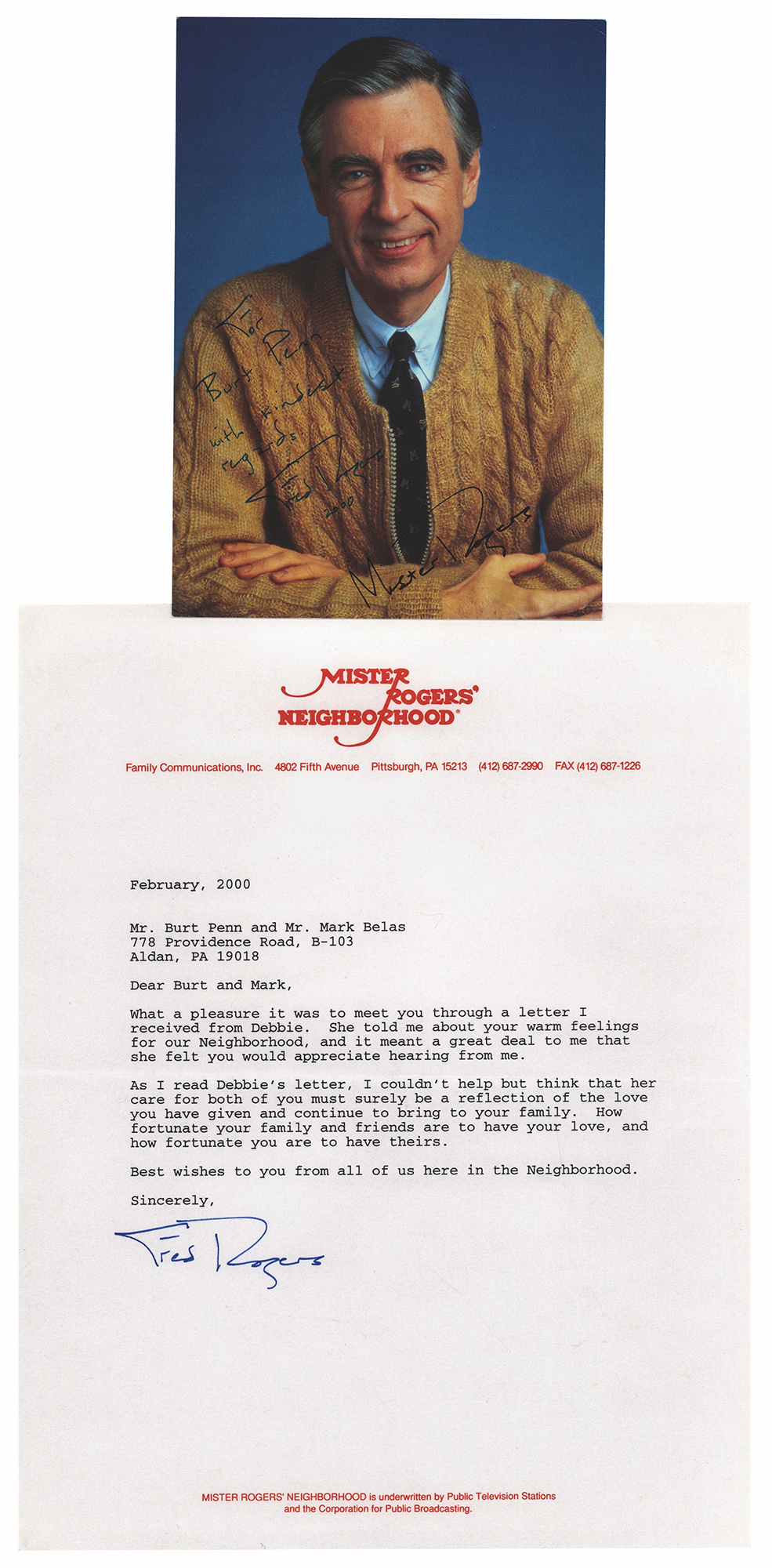 Lot #676 Fred Rogers Signed Photograph and Typed Letter Signed
